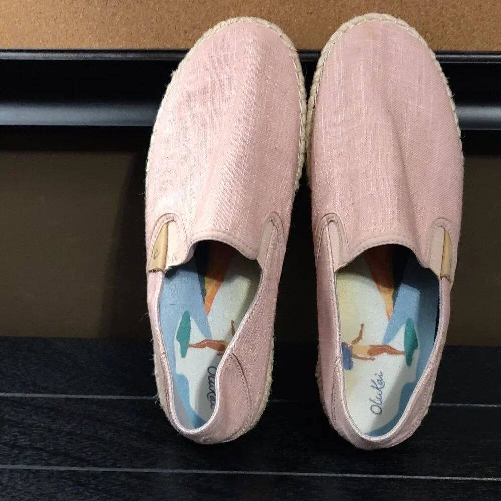 Olukai Kaula Pa'A Kapa Pink Espadrille Slip On Shoes Women's US 10